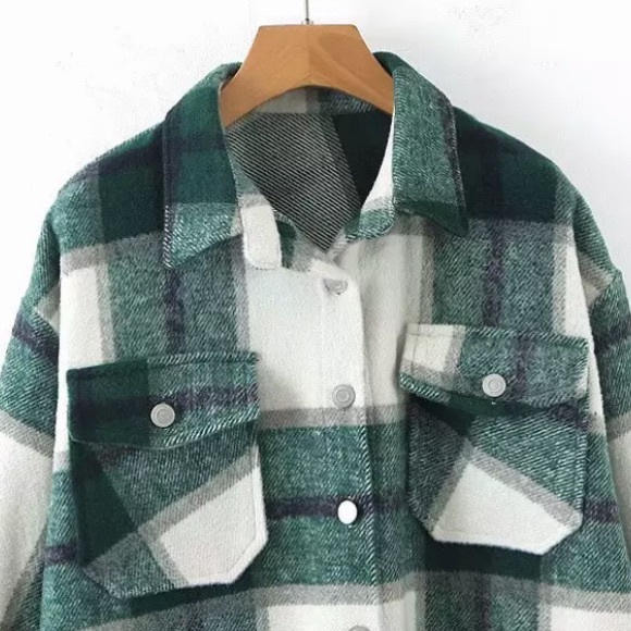 SOLD OUT Green Plaid Oversized Flannel Shacket Shirt Jacket - Picture 7 of 15
